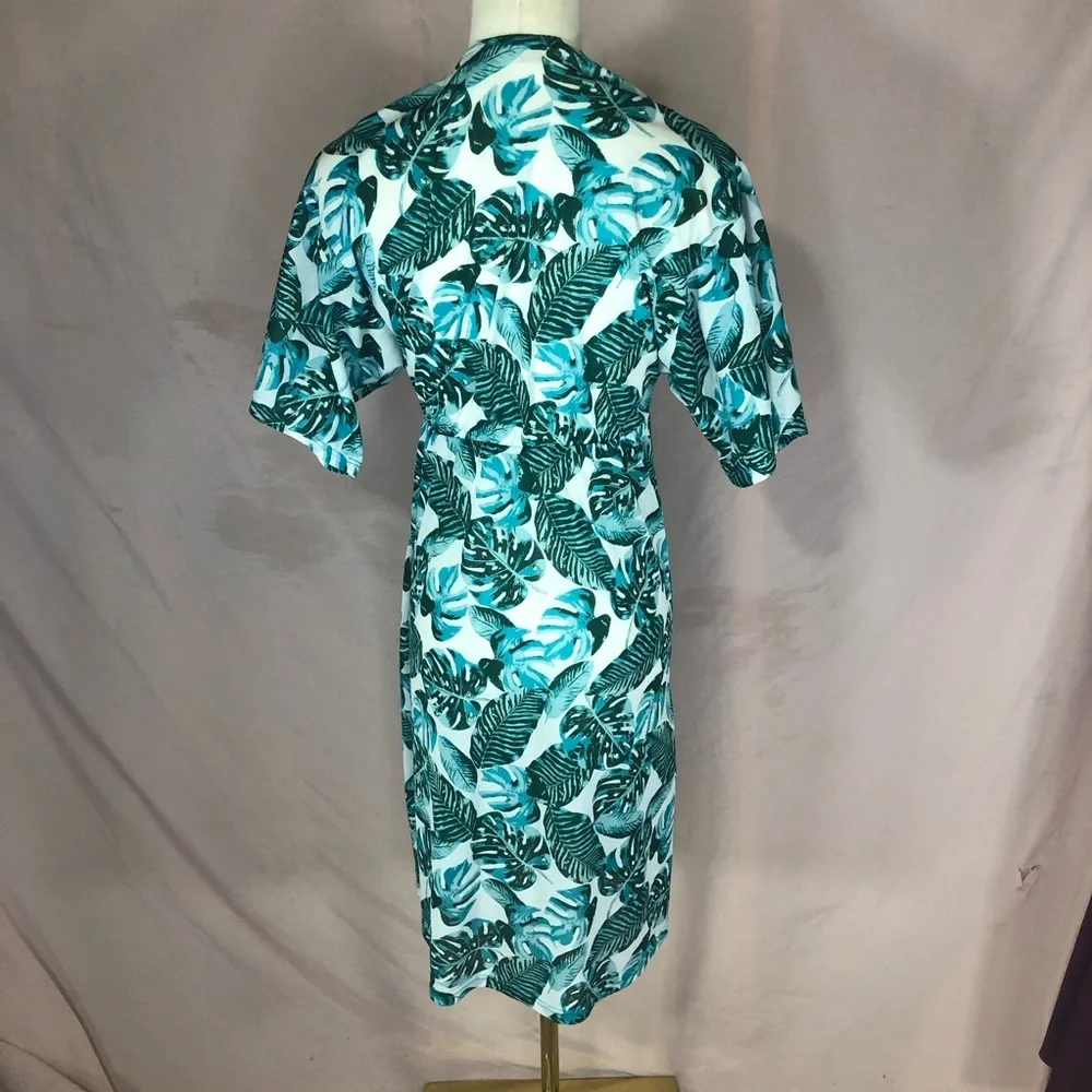 Swimsuit Cover-up Tropical Leaf Print Teal Tie-Front Size XS
